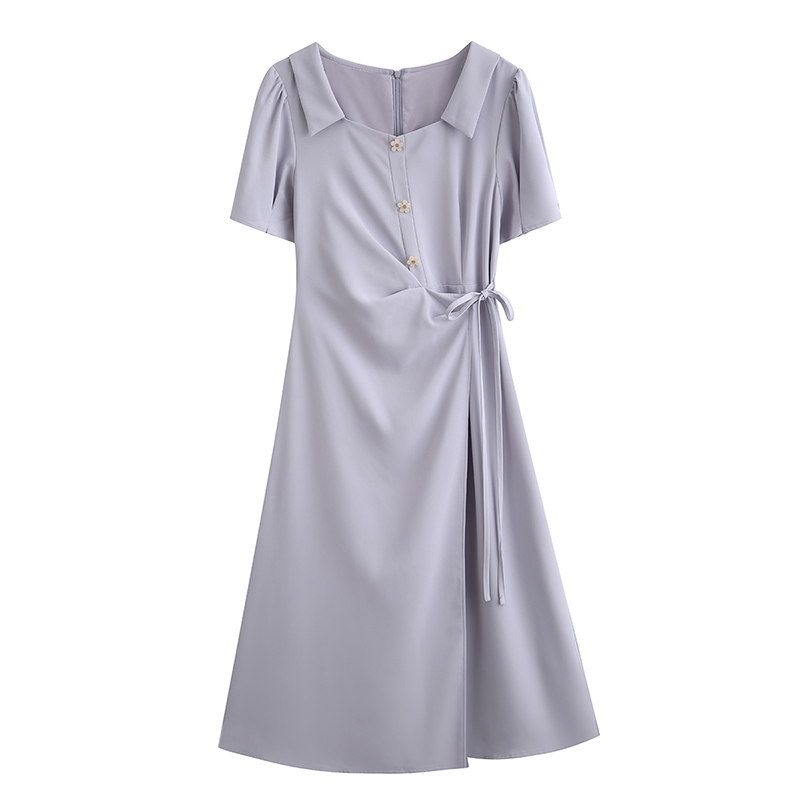 French Style Dress Women Summer Slimming Niche Design Square Neck Long Dress - Image 5
