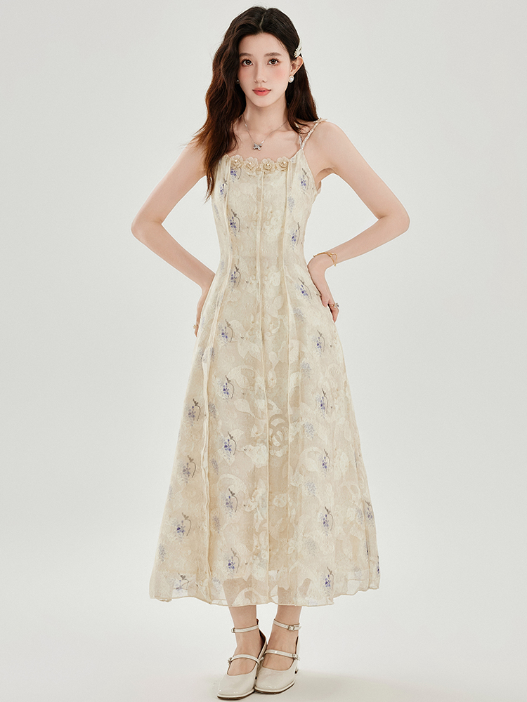 Elegant Floral Print Sleeveless Long Dress for Summer Beach Vacation - Image 3