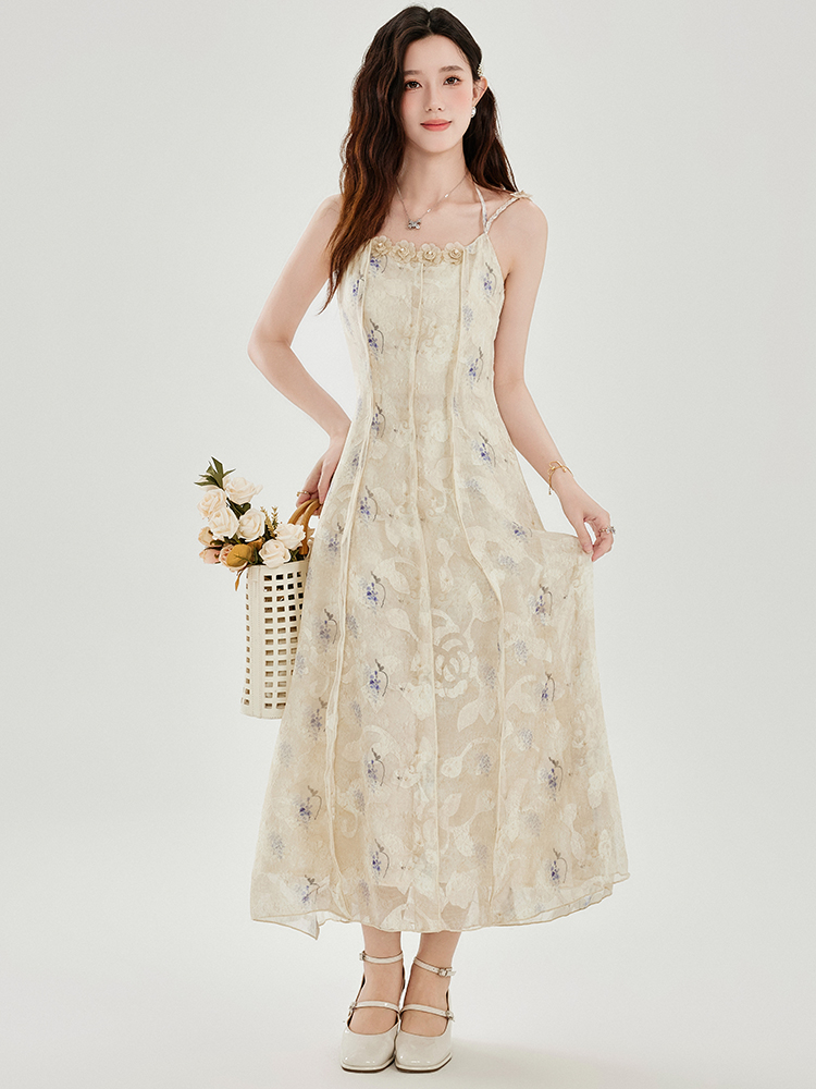 Elegant Floral Print Sleeveless Long Dress for Summer Beach Vacation - Image 2