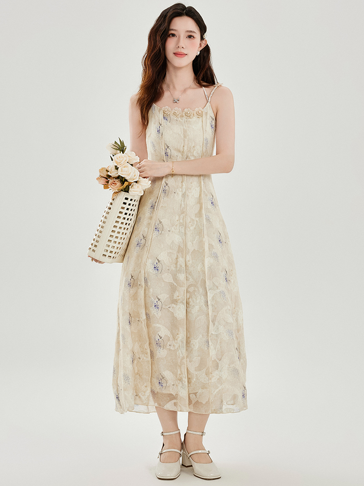 Elegant Floral Print Sleeveless Long Dress for Summer Beach Vacation - Image 4