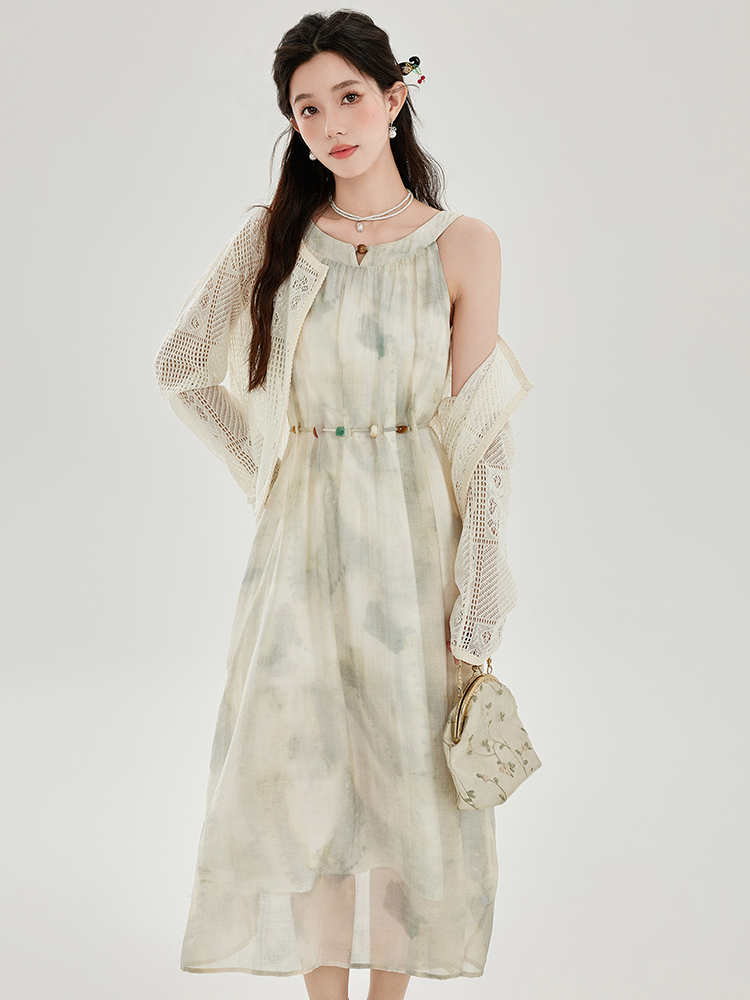 French Style Two-Piece Cami Dress Set Women Summer Slimming Midi Dress