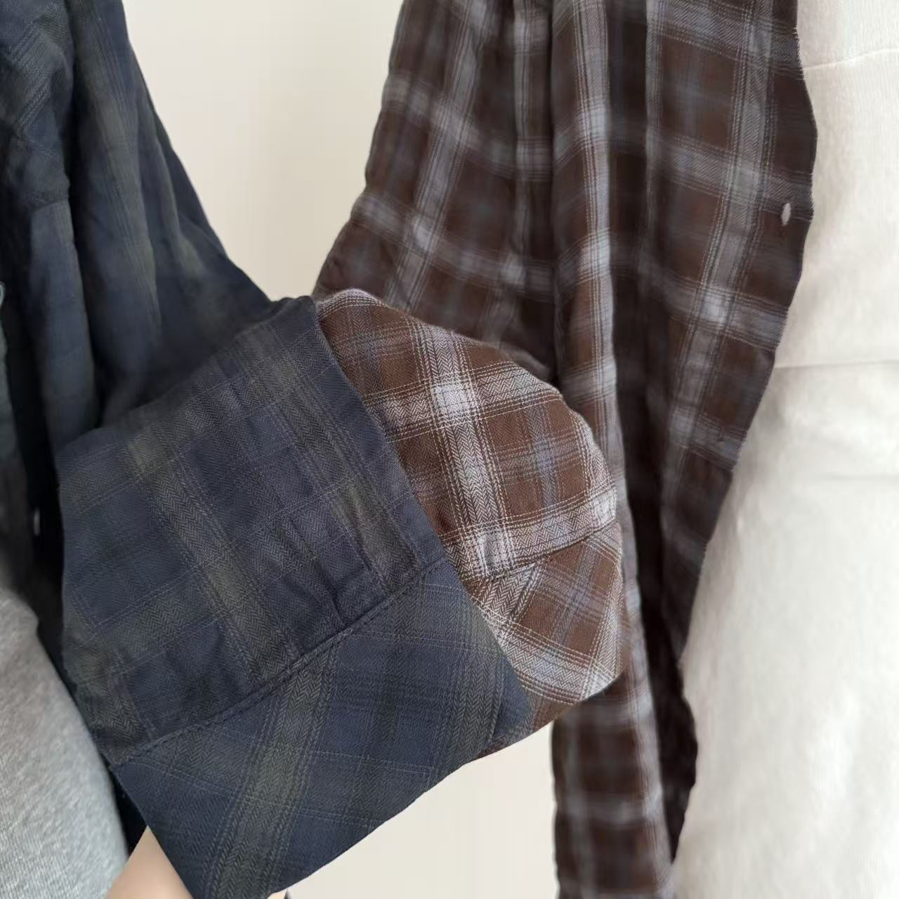 Women's Oversize Plaid Long Sleeve Shirt Relaxed Drop Shoulder - Image 5