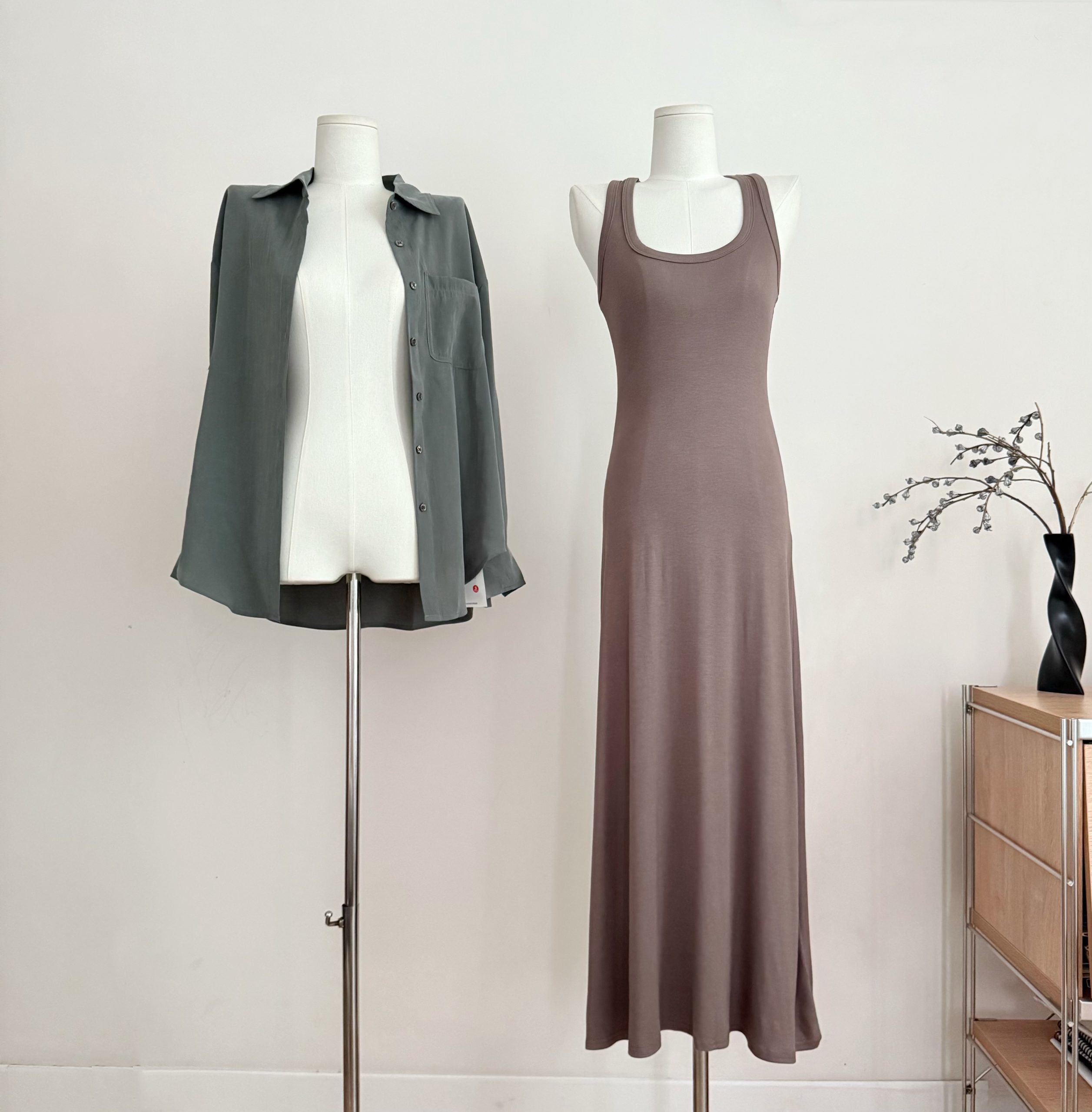 Women's Loose Fit Long Sleeve Modal Shirt with Collar - Gray Green - Image 4