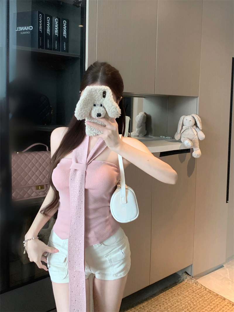 Women’s Rhinestone Halter Strappy Tube Top Sleeveless Fashion Top