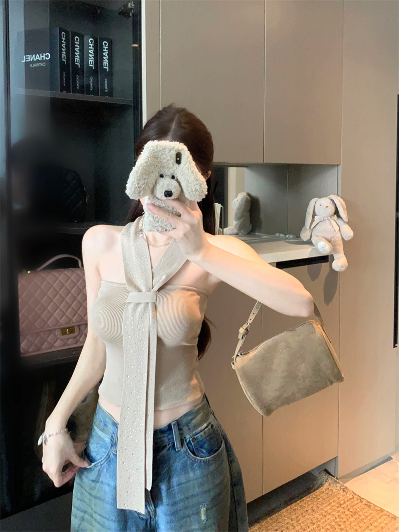 Women's Rhinestone Halter Strappy Tube Top Sleeveless Fashion Top - Image 3