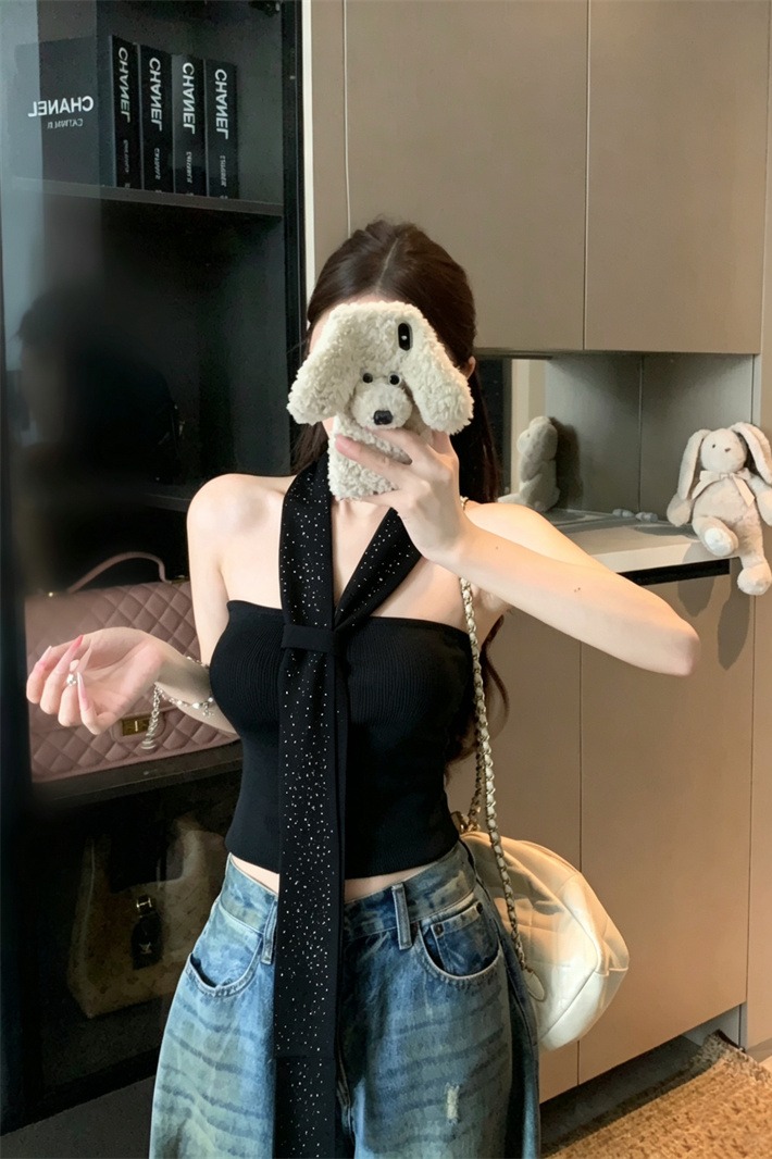 Women's Rhinestone Halter Strappy Tube Top Sleeveless Fashion Top - Image 5