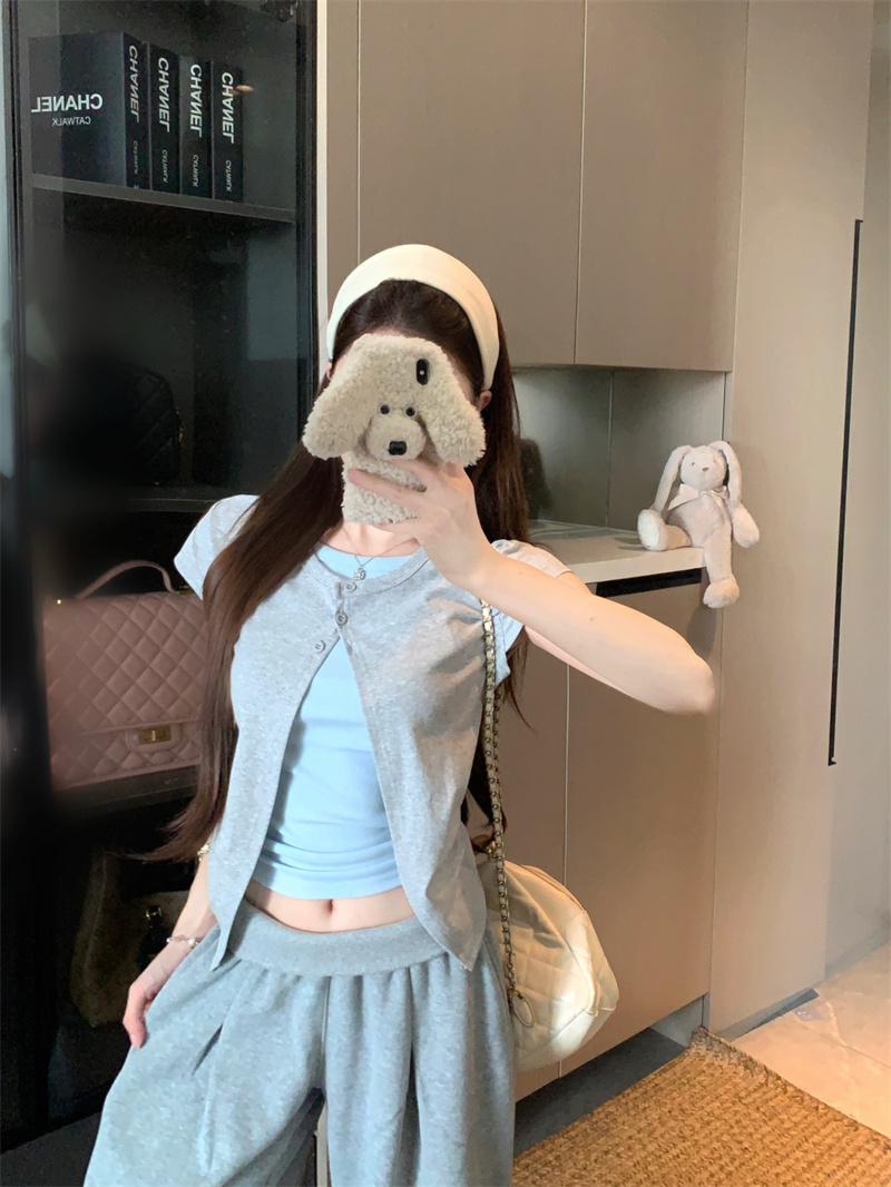 Women's Summer Color-Block Faux Two-Piece Short Sleeve T-Shirt - Image 3