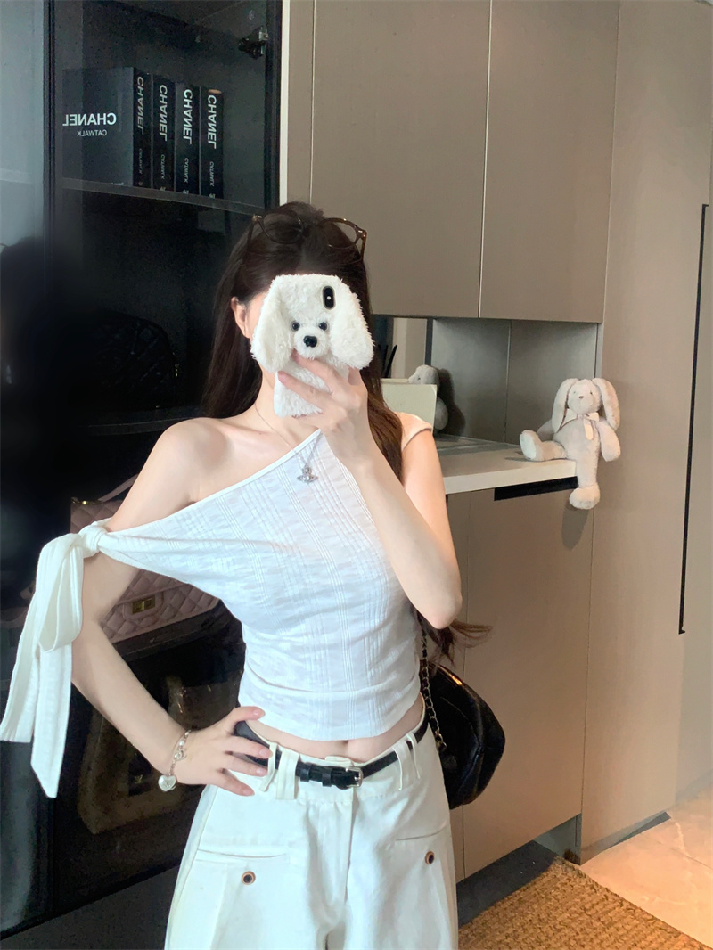 Asymmetric One-Shoulder Short Sleeve T-Shirt for Women Summer Slim Fit
