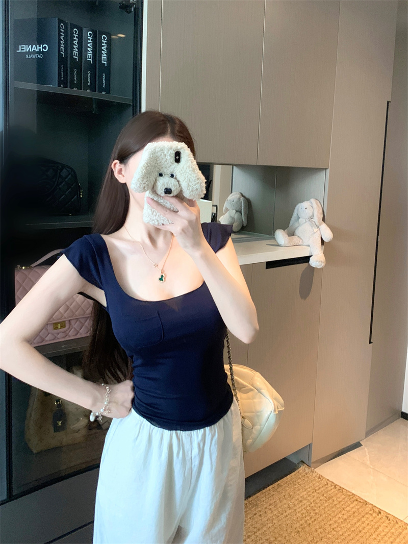 Pure Desire Square Neck Ruffle Sleeve Stretch T-Shirt Women Summer Waist Top - Image 4