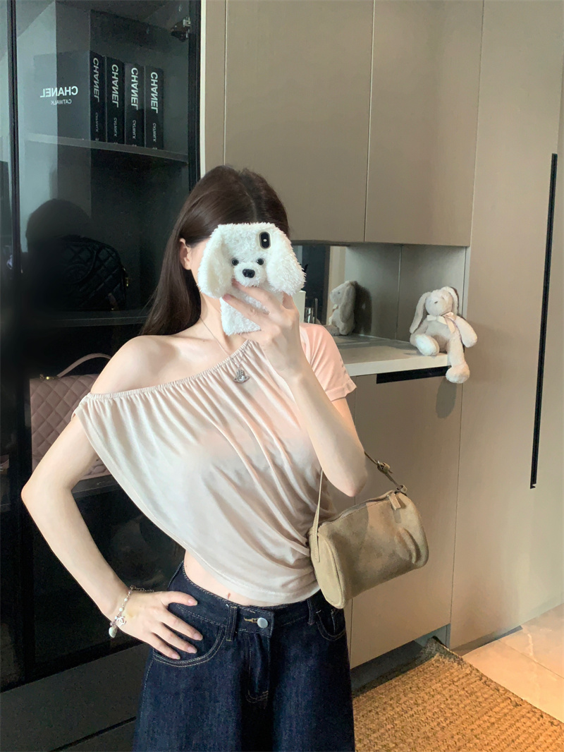 Women’s Off-Shoulder Open-Back Two-Piece T-Shirt Set Summer Slim Fit Short Sleeve
