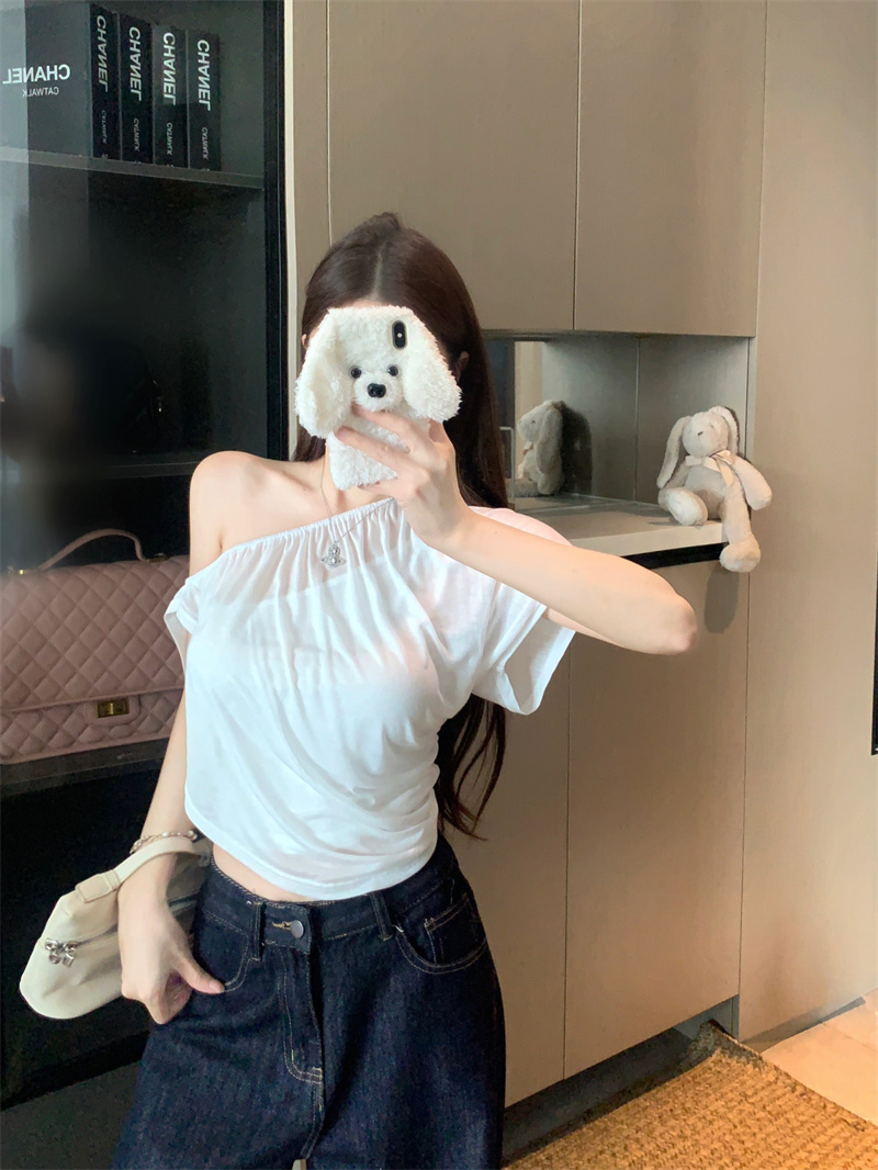 Women's Off-Shoulder Open-Back Two-Piece T-Shirt Set Summer Slim Fit Short Sleeve - Image 2
