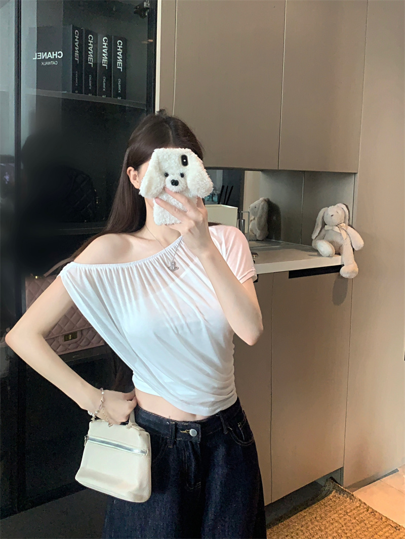 Women's Off-Shoulder Open-Back Two-Piece T-Shirt Set Summer Slim Fit Short Sleeve - Image 4