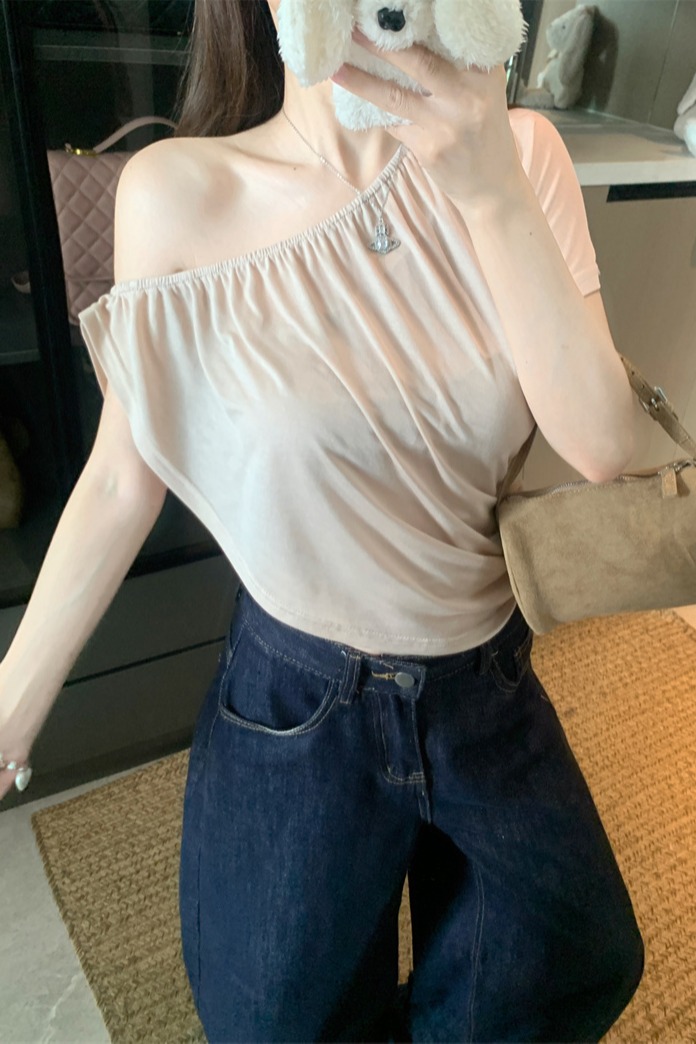 Women's Off-Shoulder Open-Back Two-Piece T-Shirt Set Summer Slim Fit Short Sleeve - Image 5