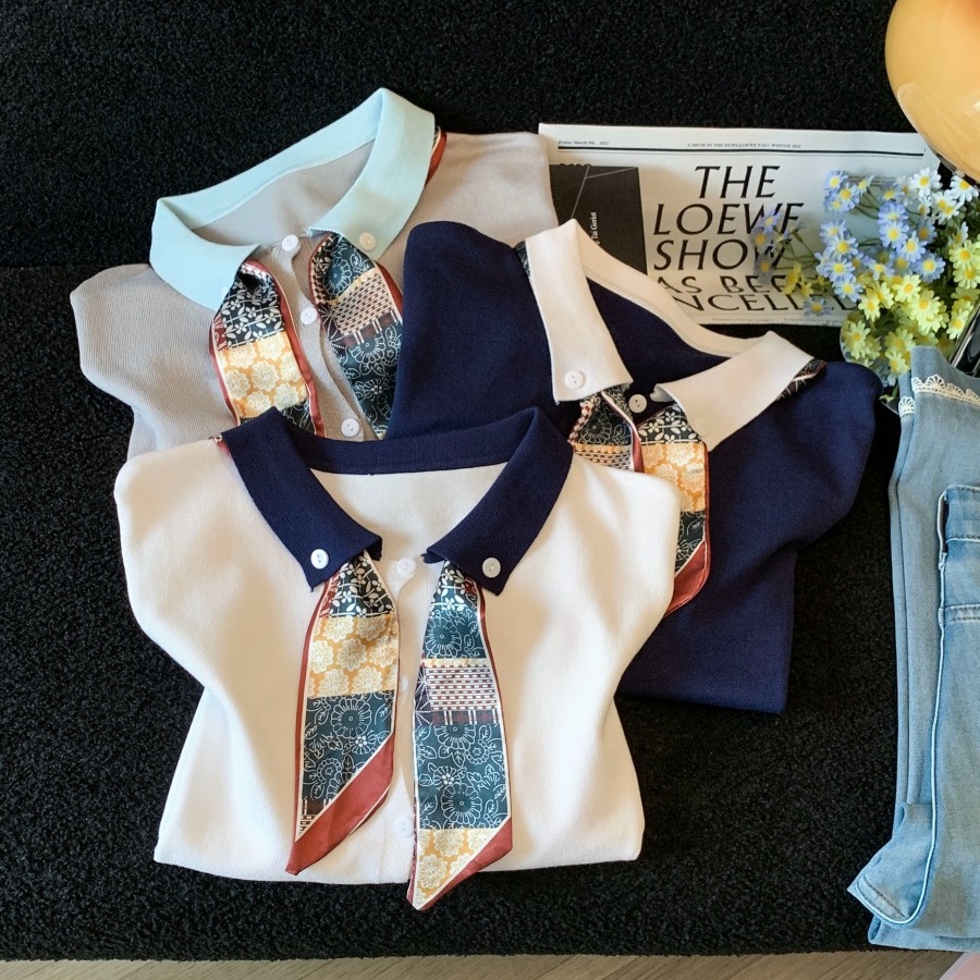 Women's French Short Sleeve Knit Top 2026 Summer Scarf Tie Detail Cap Sleeve Loose Fit - Image 5