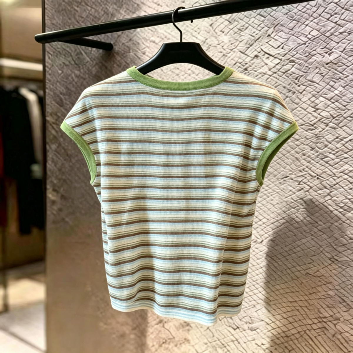 Korean Style Striped Knit T-Shirt for Women 2026 Summer Loose Slimming Short Sleeve Thin Top - Image 2