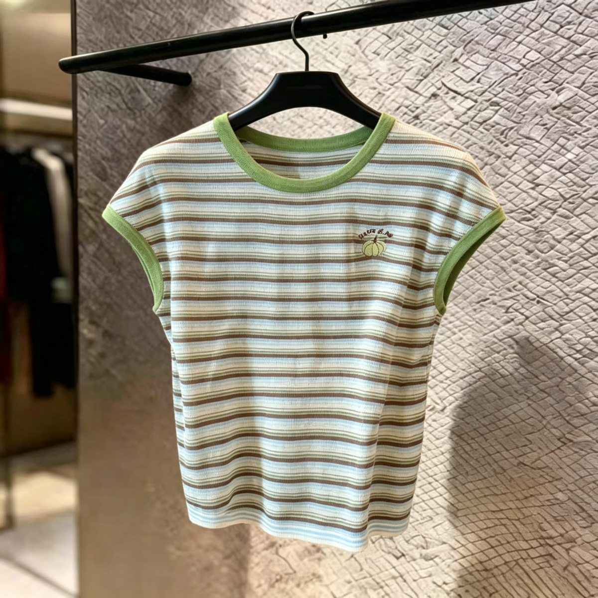 Korean Style Striped Knit T-Shirt for Women 2026 Summer Loose Slimming Short Sleeve Thin Top