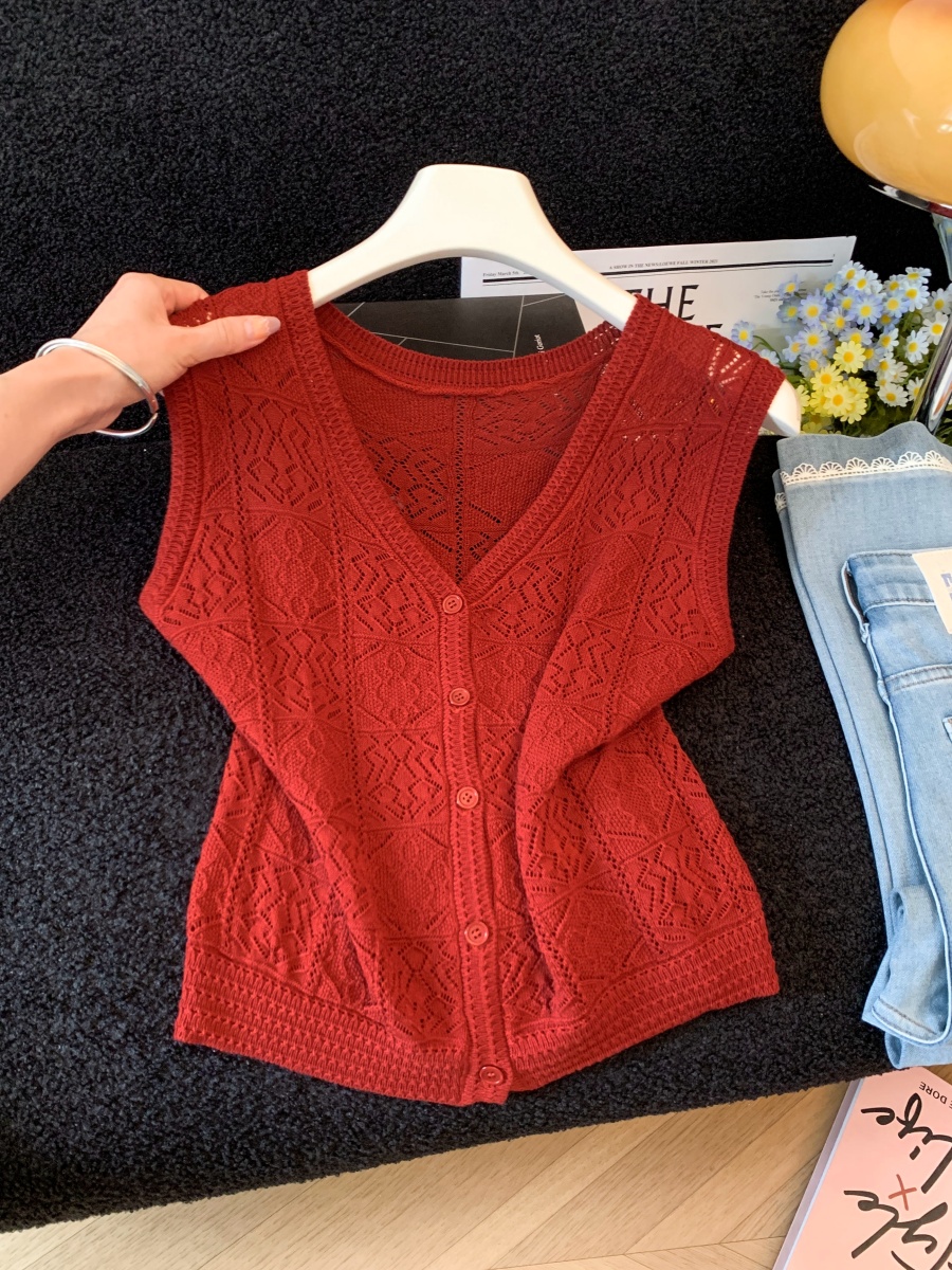 Old Money Style Summer Open-Knit Sleeveless Knit Vest for Women Thin Summer Outerwear Top - Image 3