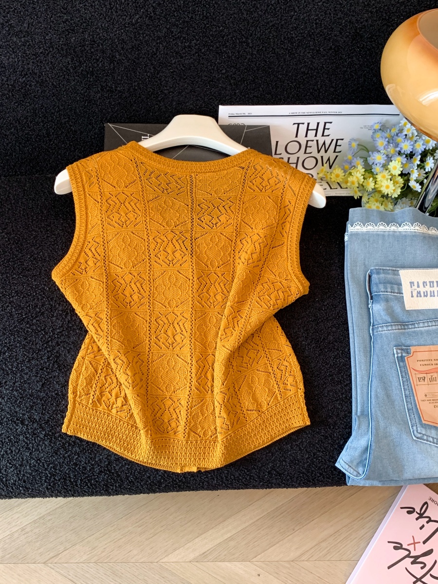 Old Money Style Summer Open-Knit Sleeveless Knit Vest for Women Thin Summer Outerwear Top - Image 4