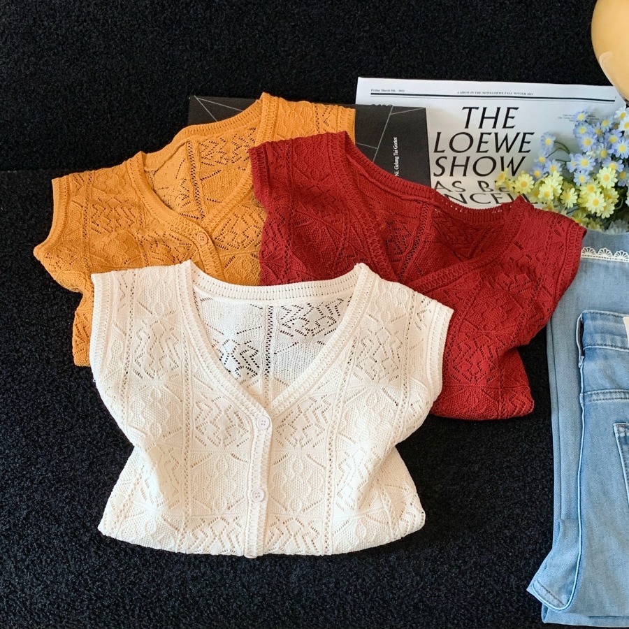 Old Money Style Summer Open-Knit Sleeveless Knit Vest for Women Thin Summer Outerwear Top - Image 5