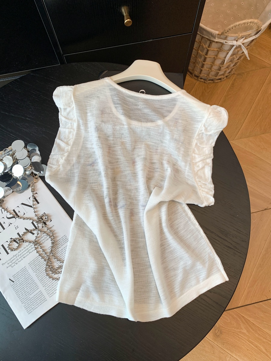Ethnic Embroidered Knit Short Sleeve T-Shirt for Women Summer Slimming Versatile Top - Image 4