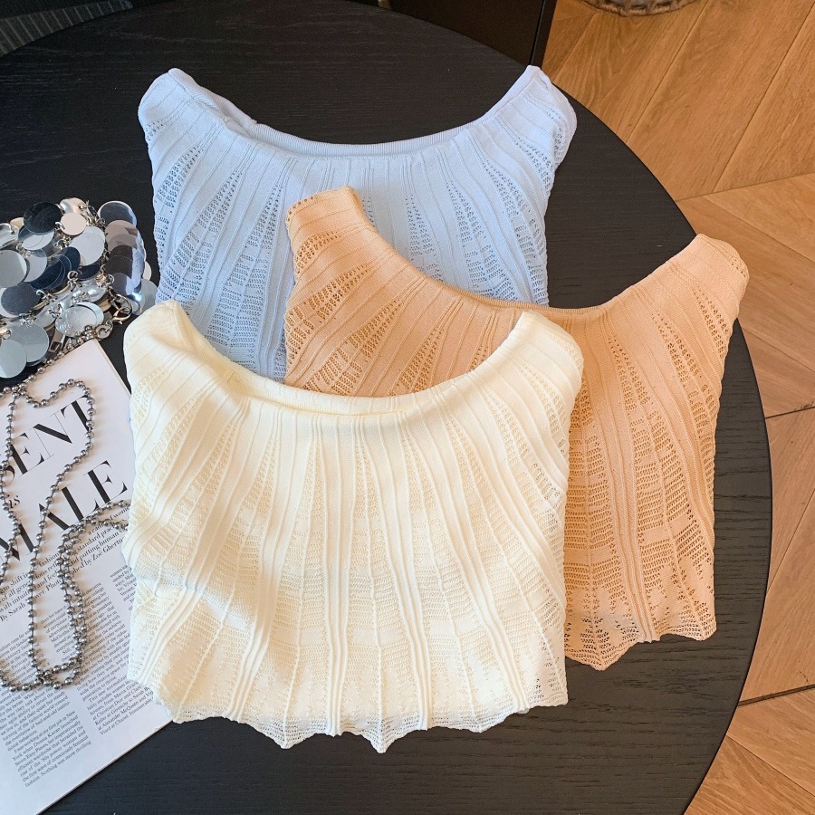 French Style Off-Shoulder Ruffle Patchwork Faux Two-Piece Slimming Knit T-Shirt for Women Summer 2026 - Image 5