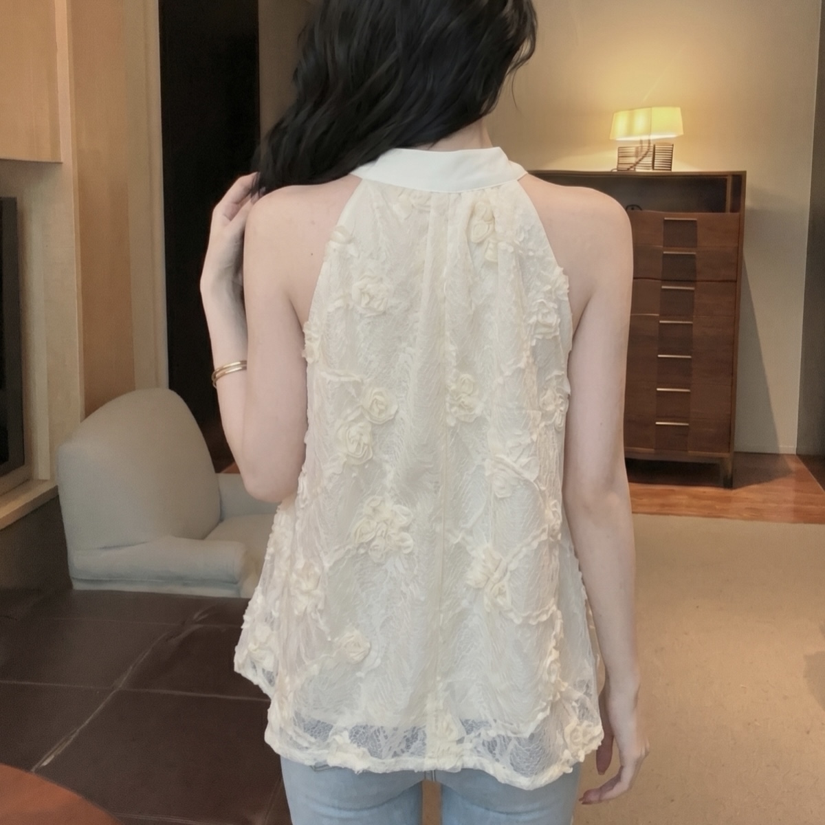 Women's Sleeveless Halter Shirt Vest with Hollow Out Crochet Detail Summer 2026 - Image 5