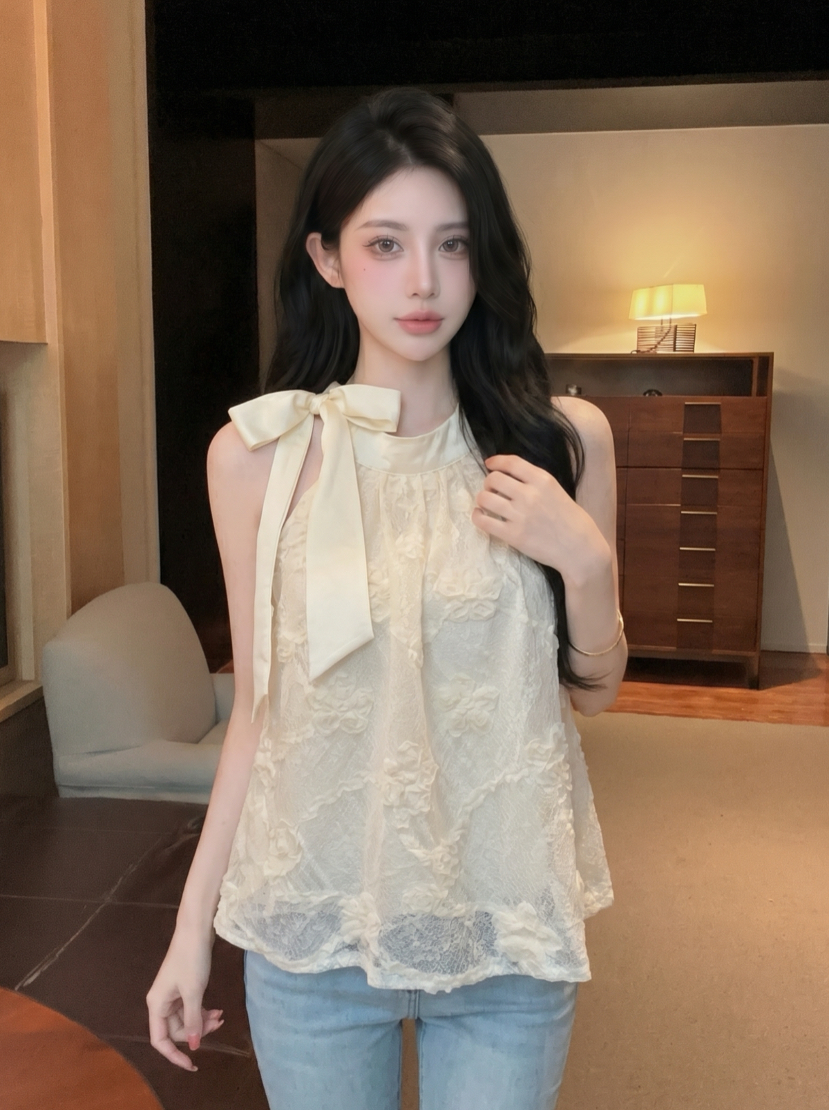 Women’s Sleeveless Halter Shirt Vest with Hollow Out Crochet Detail Summer 2026