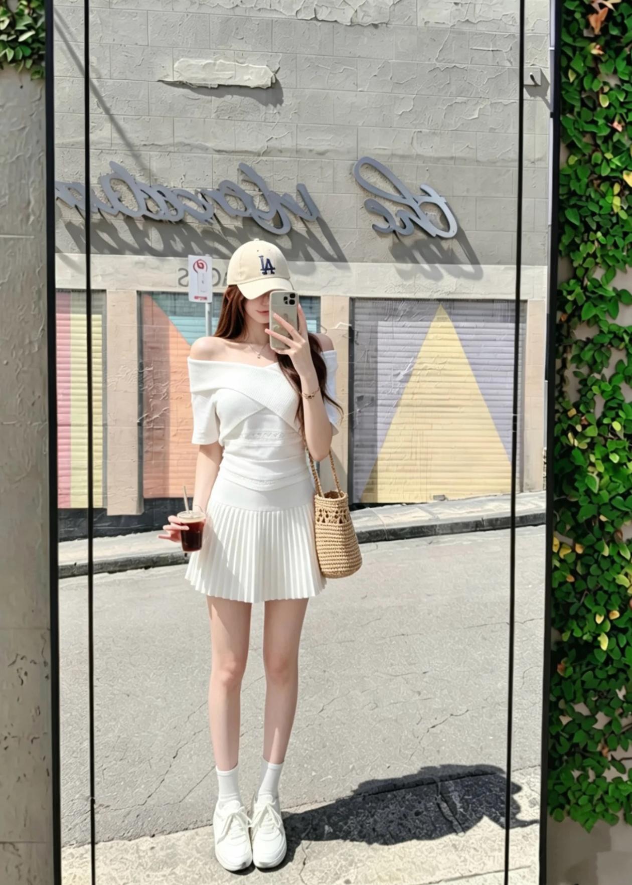 Off-Shoulder Cinched Knit Top and Pleated Skirt Two-Piece Set for Women Summer High Waist Slimming - Image 3