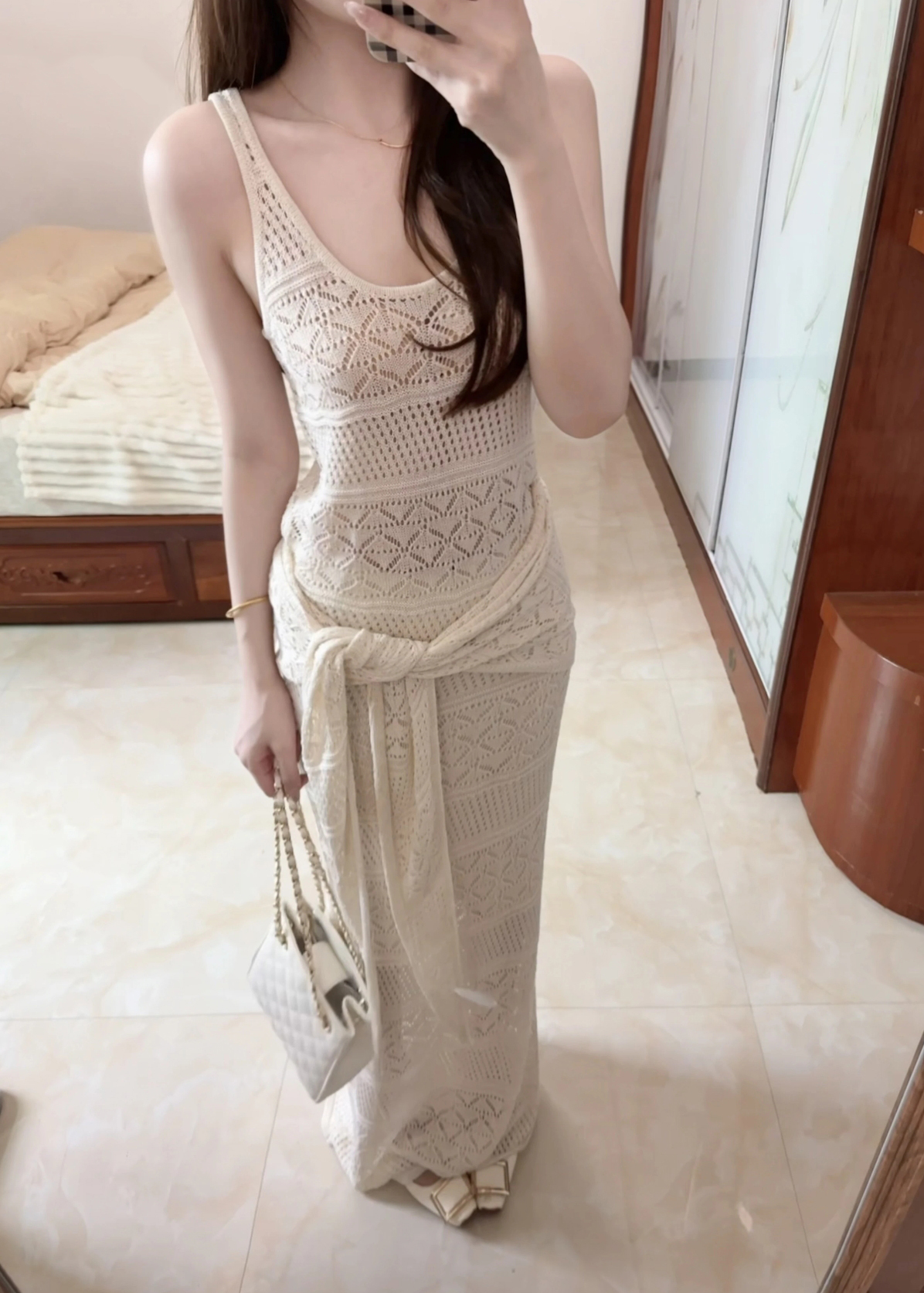 Women's Knit Three-Piece Set with Shawl Vest and High-Waist Skirt - Image 3
