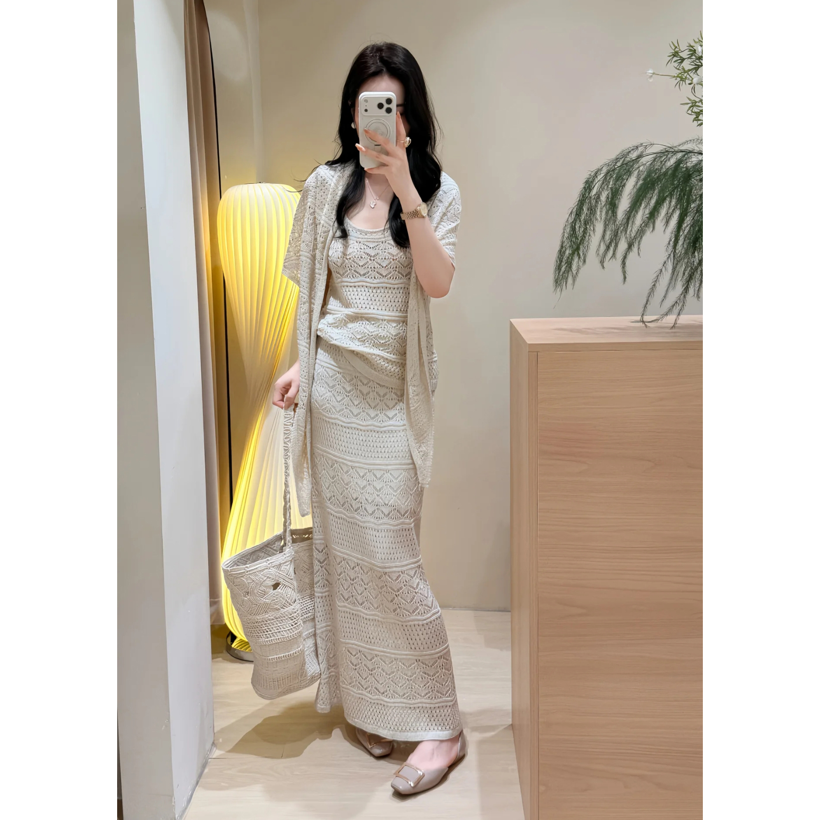 Women's Knit Three-Piece Set with Shawl Vest and High-Waist Skirt - Image 5