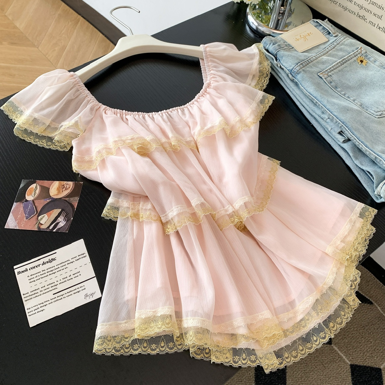 French Sweet Square Neck Ruffle Strap Camisole Women Summer Slimming Lace Fly Sleeve Top - Image 5