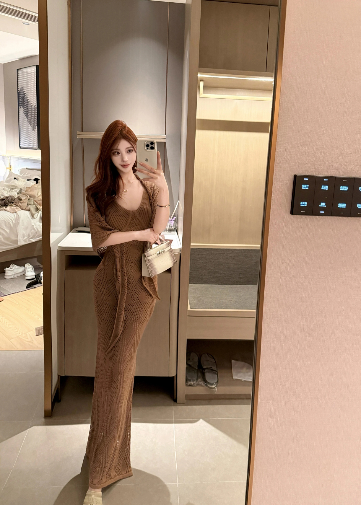 Pure Desire Style Cutout Knit Dress Set Women Summer New Slim Long Dress with Shawl Two-Piece Set - Image 3