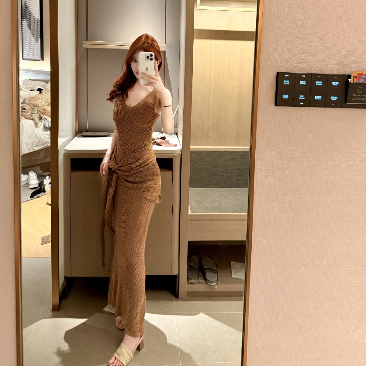 Pure Desire Style Cutout Knit Dress Set Women Summer New Slim Long Dress with Shawl Two-Piece Set - Image 5
