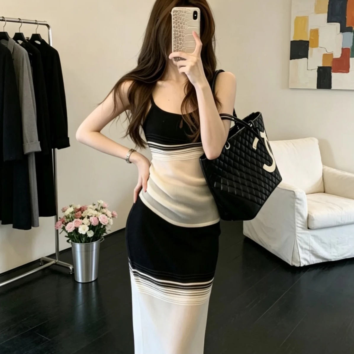 Korean Style Color Block Striped Cami Top and Skirt Set 2026 Summer - Style fca9d5 - Image 5