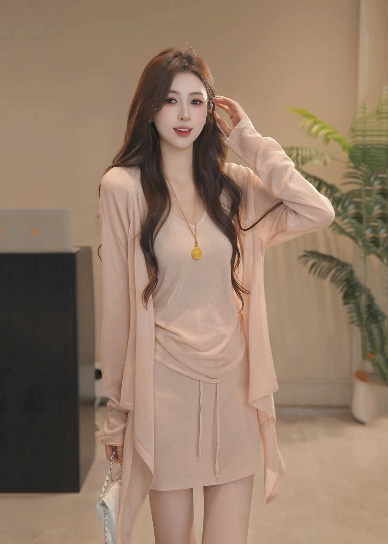 High Waist Lace-Up Three-Piece Set Skin-Friendly Breathable Spring Summer Outfit Goddess Temperament Slimming Skirt Set - Image 2