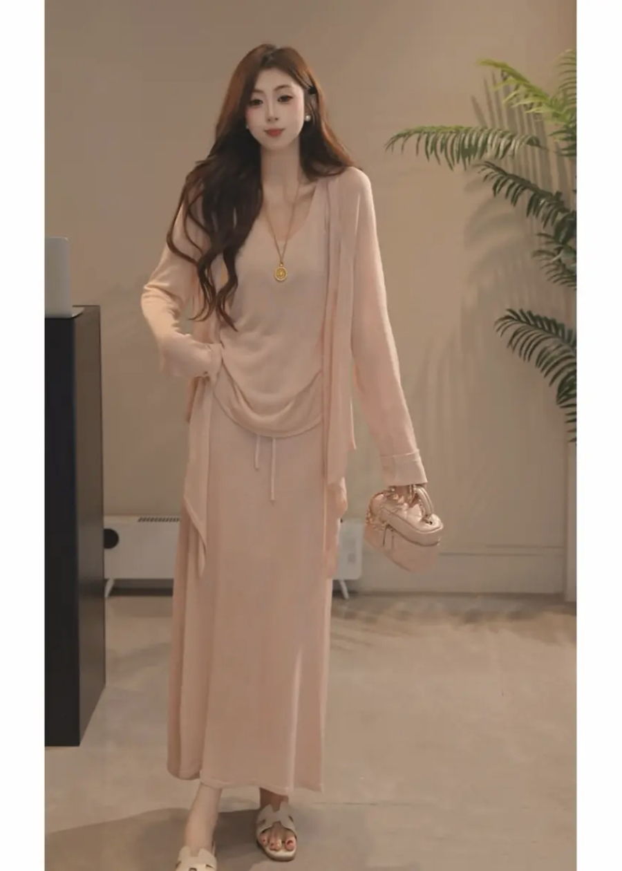 High Waist Lace-Up Three-Piece Set Skin-Friendly Breathable Spring Summer Outfit Goddess Temperament Slimming Skirt Set - Image 3