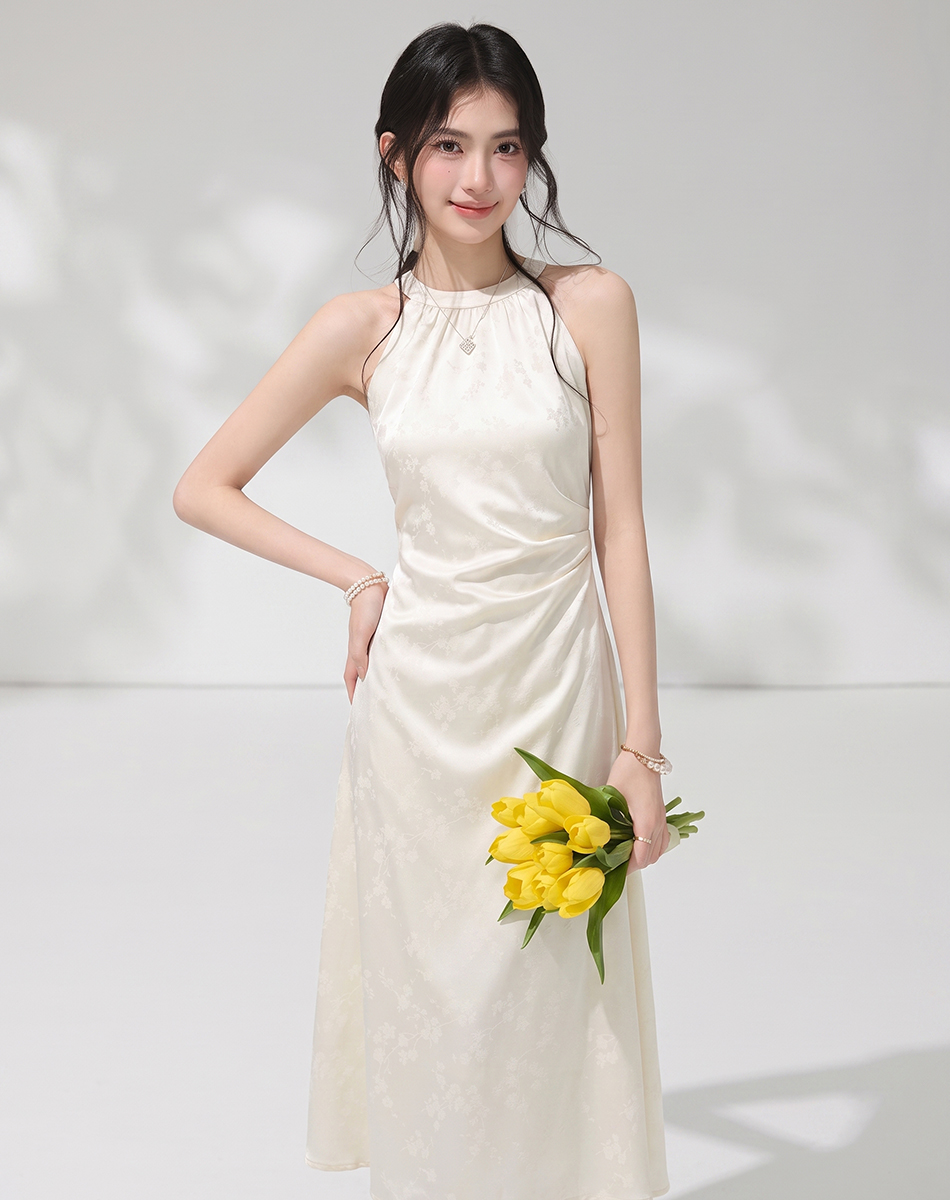 New Chinese Style Sleeveless Halter Neck Midi Dress with High Waist and Back Zipper for Women Summer - Image 2