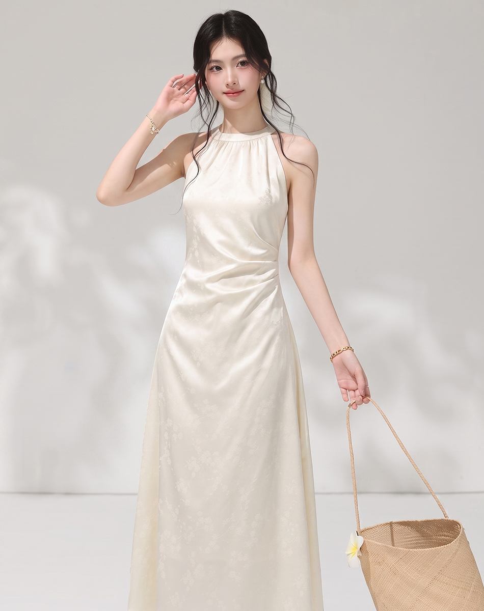 New Chinese Style Sleeveless Halter Neck Midi Dress with High Waist and Back Zipper for Women Summer - Image 4