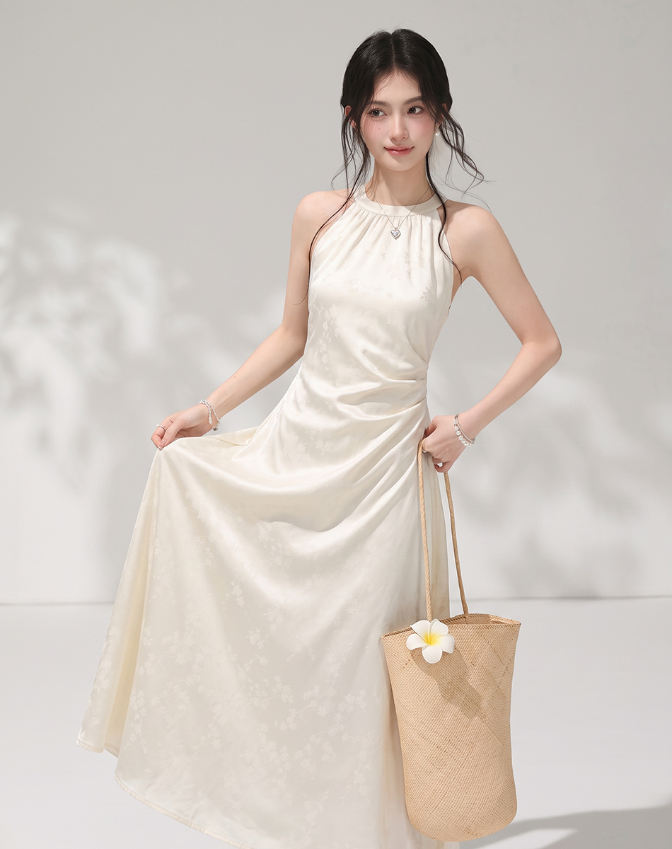 New Chinese Style Sleeveless Halter Neck Midi Dress with High Waist and Back Zipper for Women Summer - Image 3