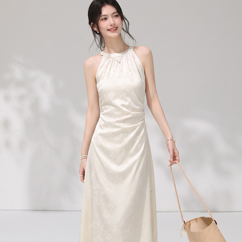 New Chinese Style Sleeveless Halter Neck Midi Dress with High Waist and Back Zipper for Women Summer - Image 5