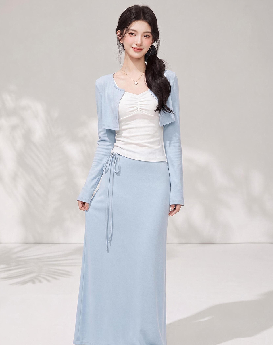 Women's 3-Piece Cami Cardigan and Midi Skirt Set Slimming Fit - Image 4