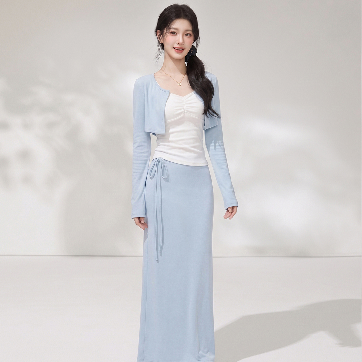 Women's 3-Piece Cami Cardigan and Midi Skirt Set Slimming Fit - Image 5